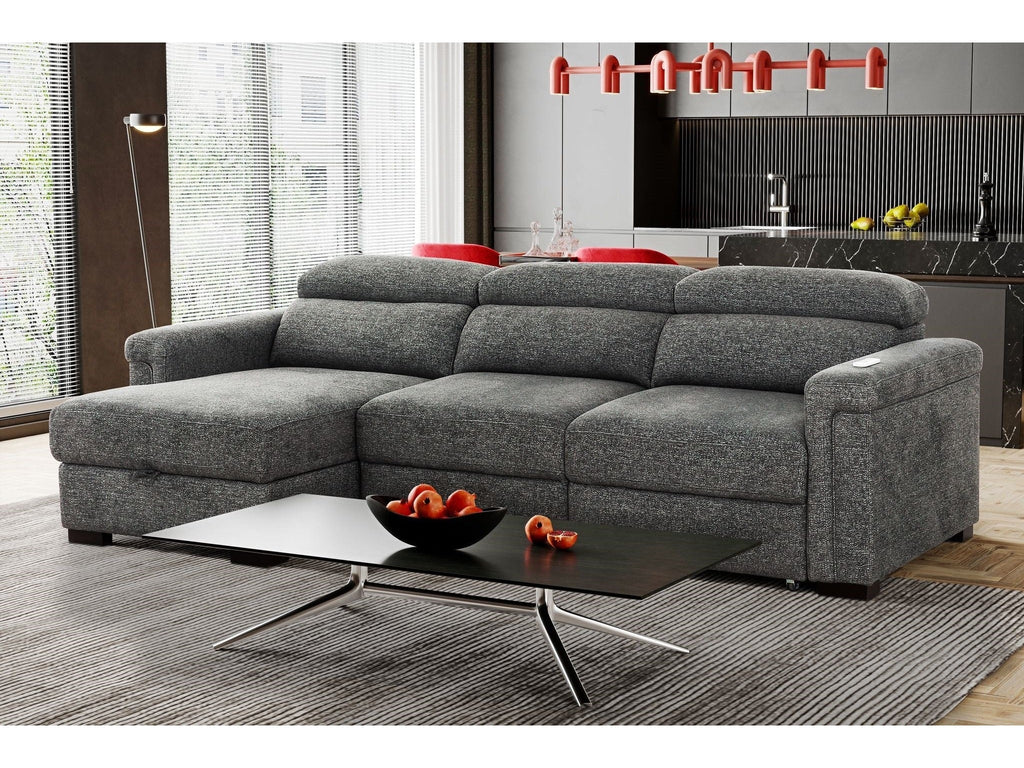 Lucious Gray Double Slider Power Sectional Sofa w/ Storage RAF Chaise