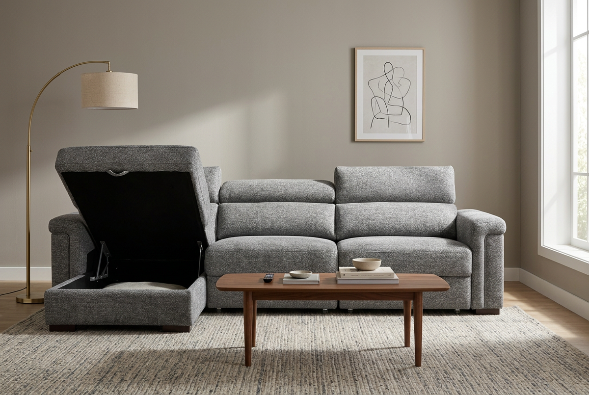 Lucious Gray Double Slider Power Sectional Sofa w/ Storage RAF Chaise