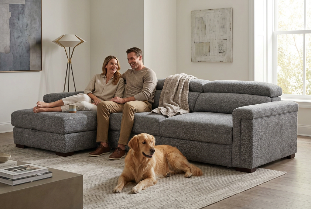 Lucious Gray Double Slider Power Sectional Sofa w/ Storage RAF Chaise