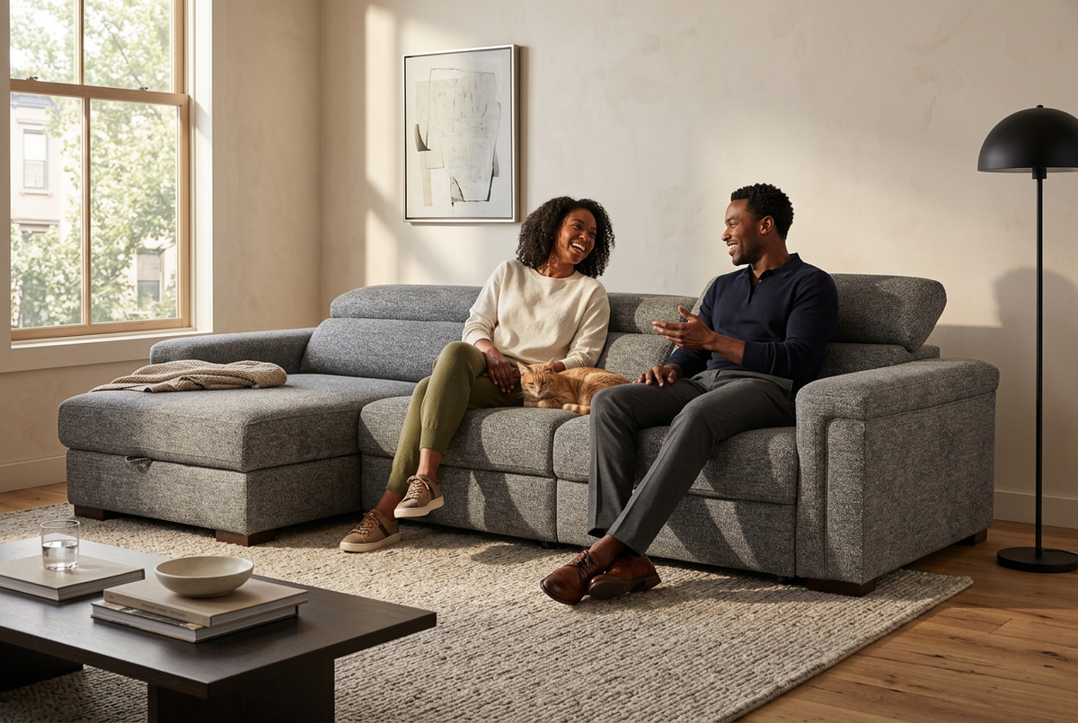 Lucious Gray Double Slider Power Sectional Sofa w/ Storage RAF Chaise