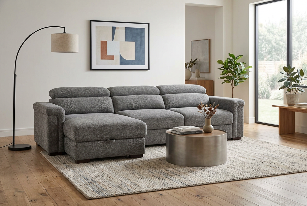 Lucious Gray Double Slider Power Sectional Sofa w/ Storage RAF Chaise