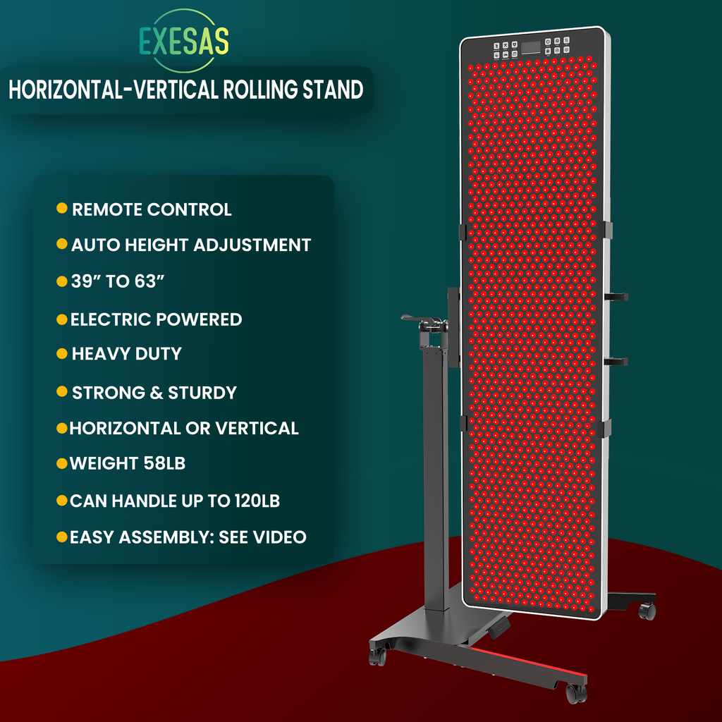 Horizontal/Vertical Powered Automatic Rolling Stand for EXESAS Red Light Therapy Panels, Auto Height Adjustment, (Panel Sold Separately)