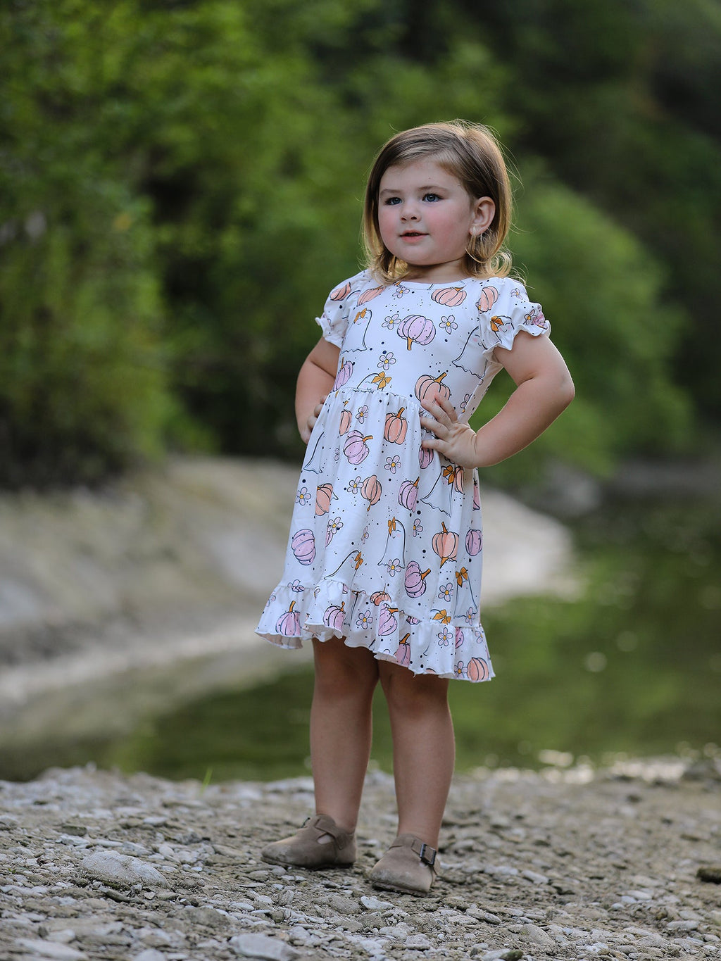 Halloween Pumpkin Ghost Print Cute Girls Dress