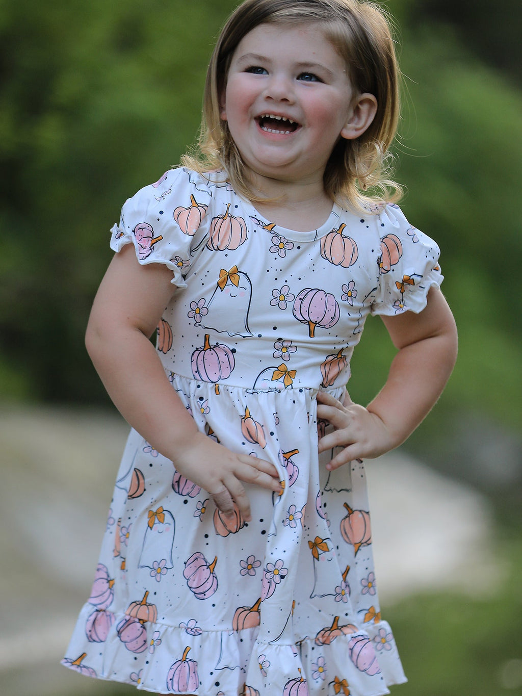 Halloween Pumpkin Ghost Print Cute Girls Dress