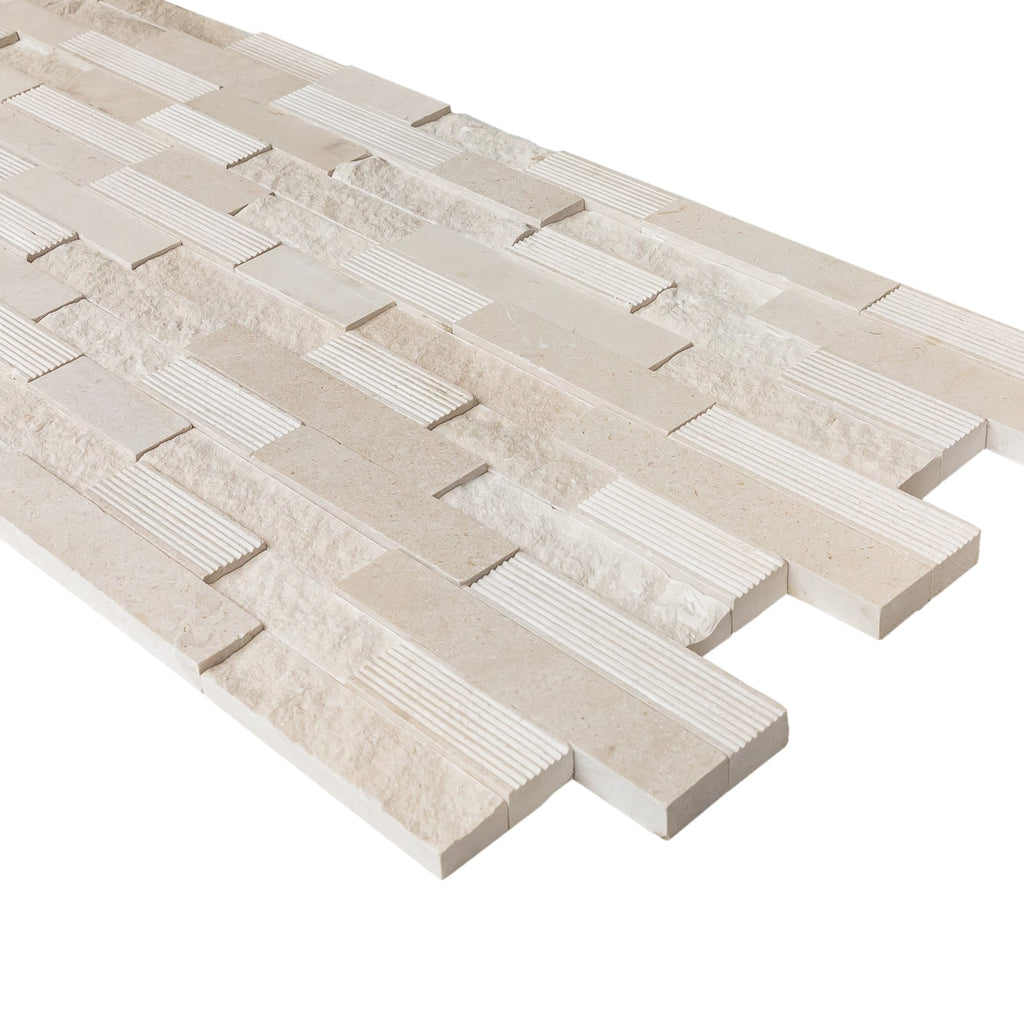 Mayra White Ledger Multi-surface 3D Panel 6"x24" Marble Wall Tile - Full Truckload