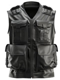 Men’s Black Military Leather Vest