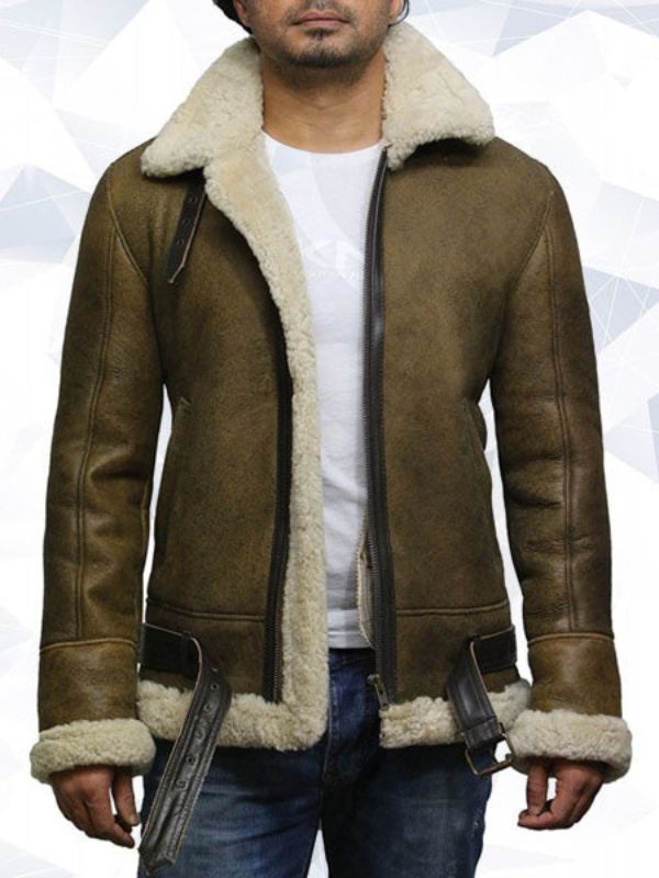 Men’s Aviator Real Shearling Sheepskin Leather Bomber Flying Jacket