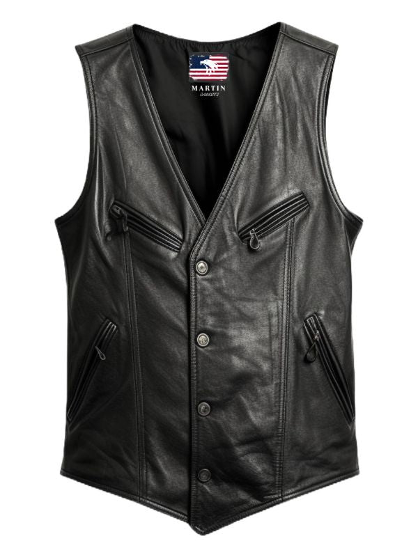 Men's Lightweight Black Genuine Leather Vest