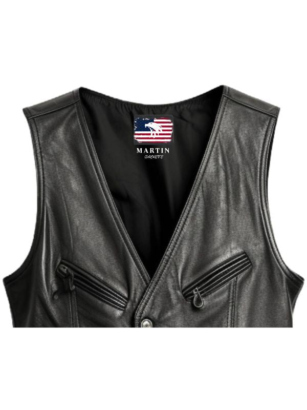 Men's Lightweight Black Genuine Leather Vest