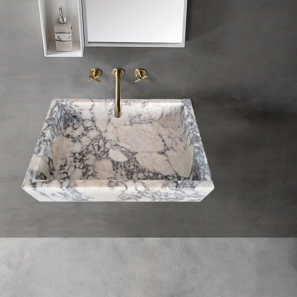 Calacatta Viola Marble Rectangular Wall-mount Bathroom Sink Drain Cap (W)14" (L)18" (H)5"