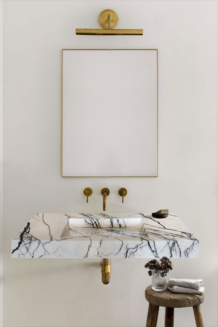 New York Marble Wall-mount Bathroom Sink Hidden Drain Polished (W)16" (W)43" (H)6"