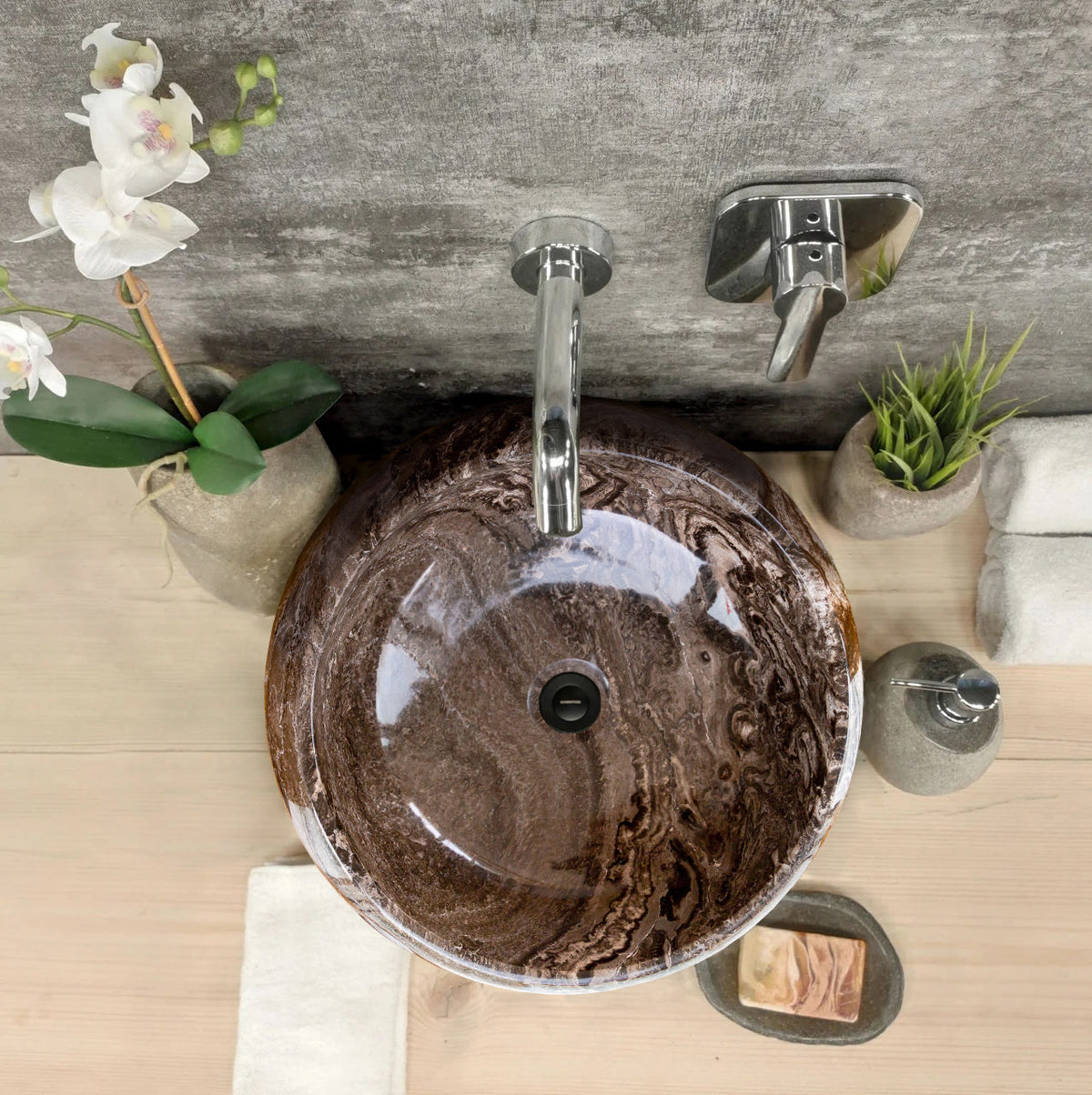 Narcist Brown Marble Vessel Sink High-Gloss Polished