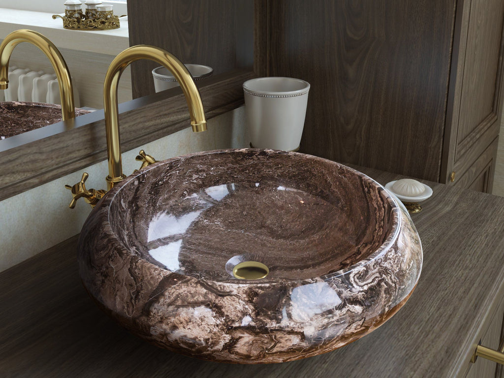 Narcist Brown Marble Vessel Sink High-Gloss Polished