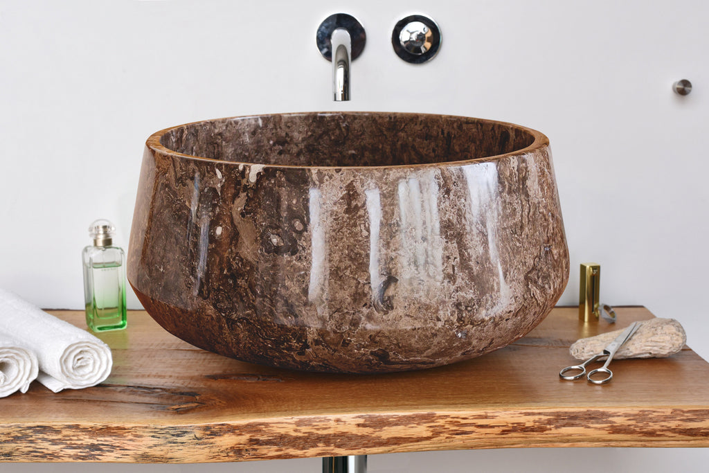 Narcist Brown Marble Vessel Sink High-Gloss Polished (D)16" (H)6.5"