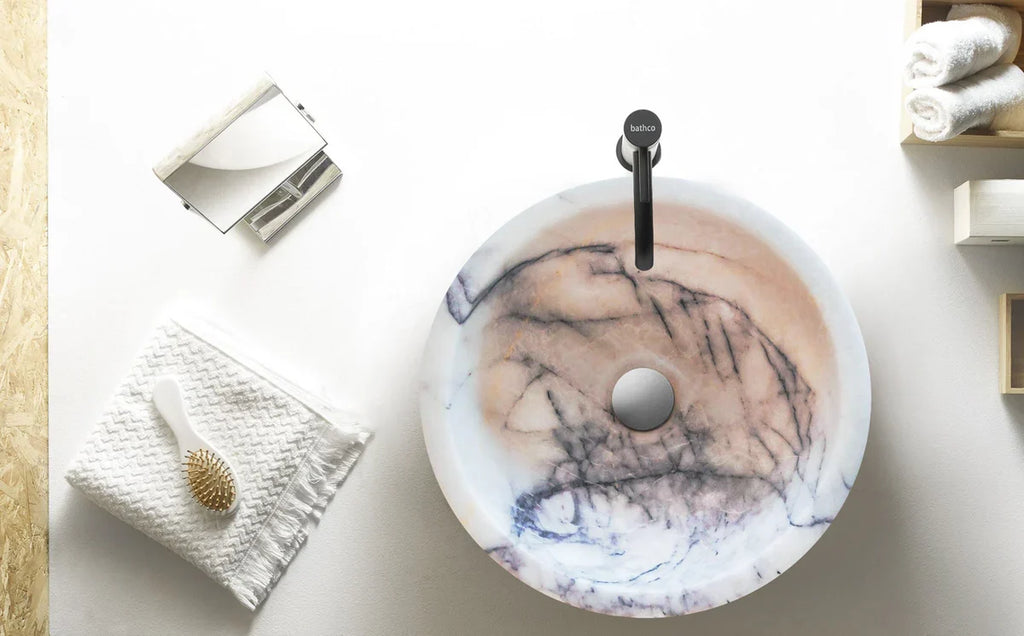 New York White Marble Round Bathroom Above Vanity Sink Polished (D)12" (H)5"