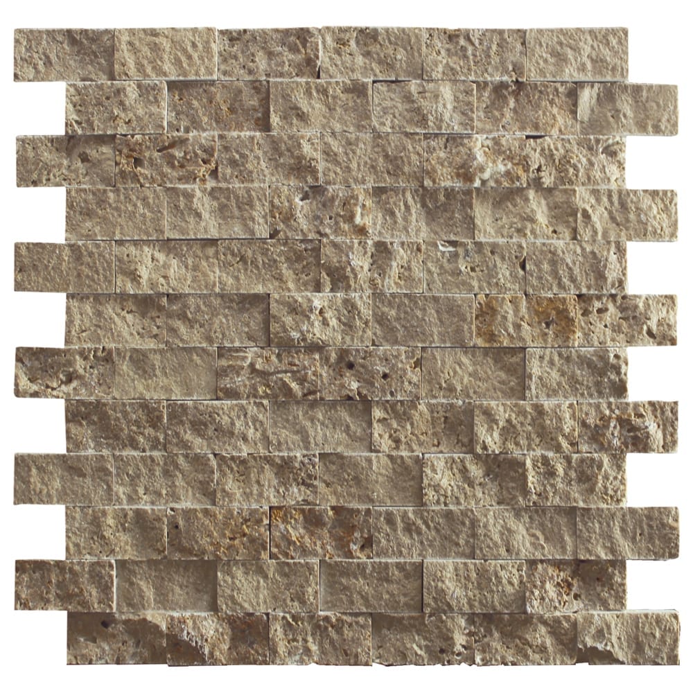 Travertine Noce Brown Split Face Mosaic Floor and Wall Tile - Livfloors Collection