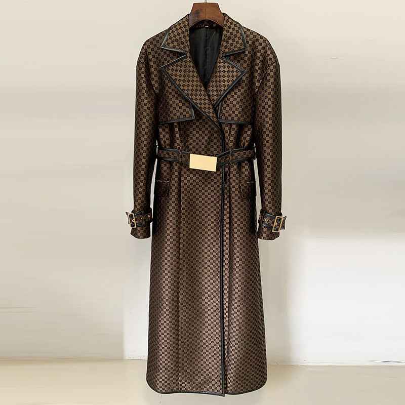Women's Jacquard Jacket Maze Pattern Long Trench