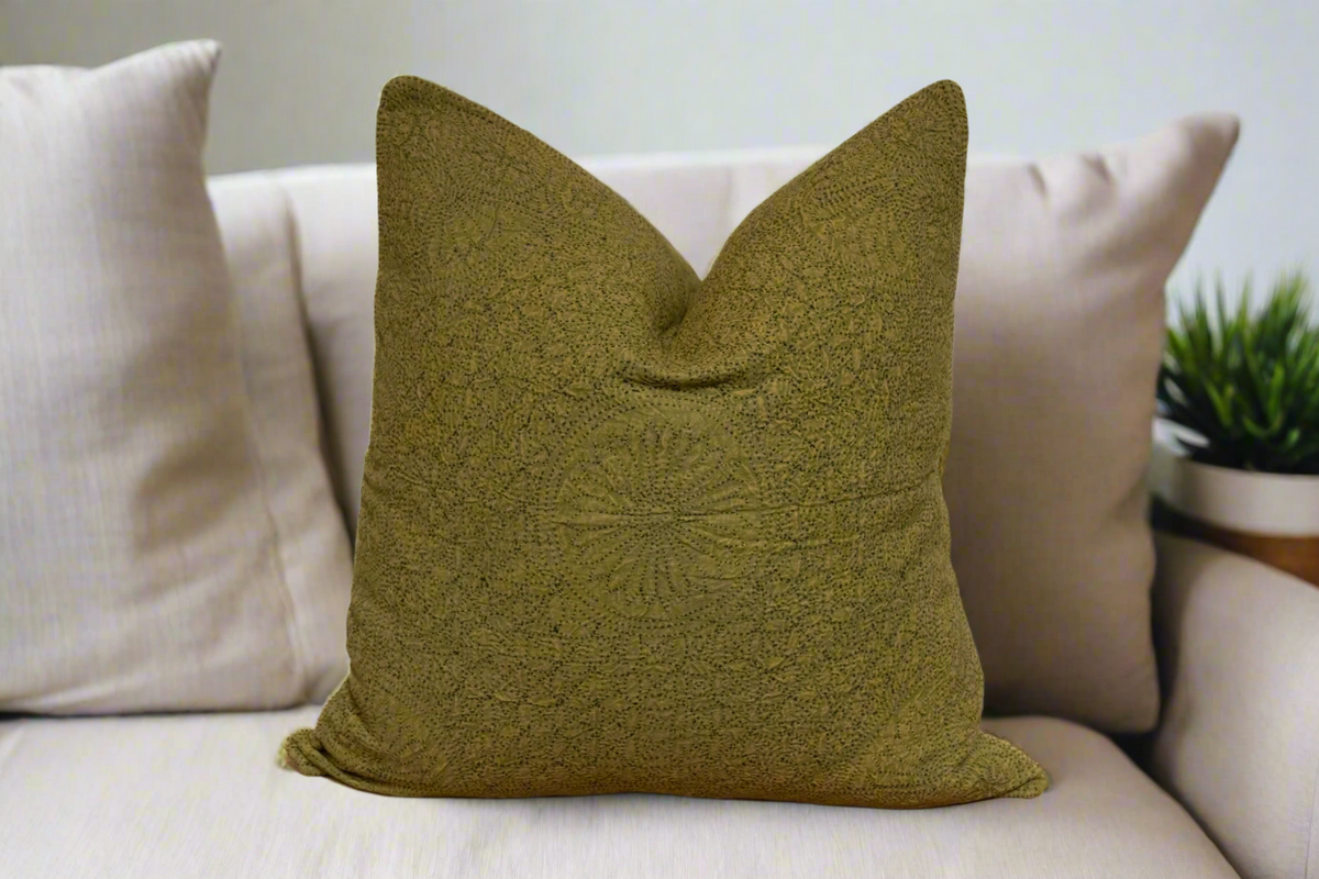 Olive Hand-Stitched Pillow Cover