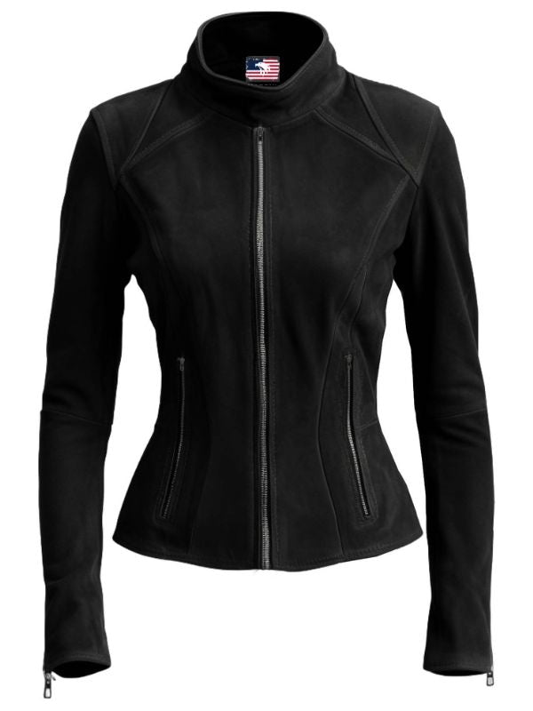 Olivia Black Suede Biker Real Leather Jacket