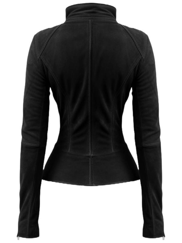 Olivia Black Suede Biker Real Leather Jacket