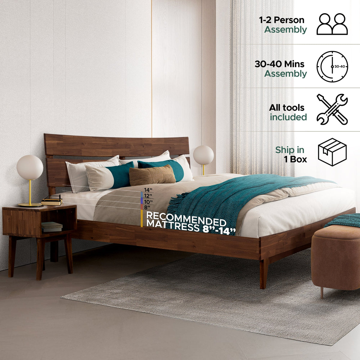 Aurora Solid Wood Bed Frame