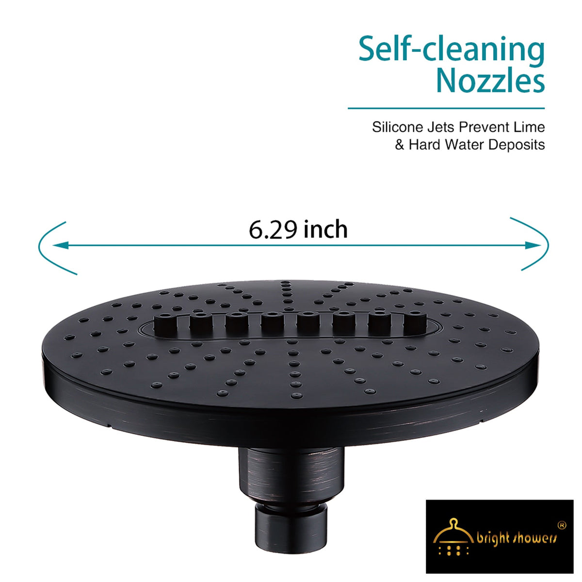 6.3" 2-Spray Rainfall Shower Head with Adjustable Angles