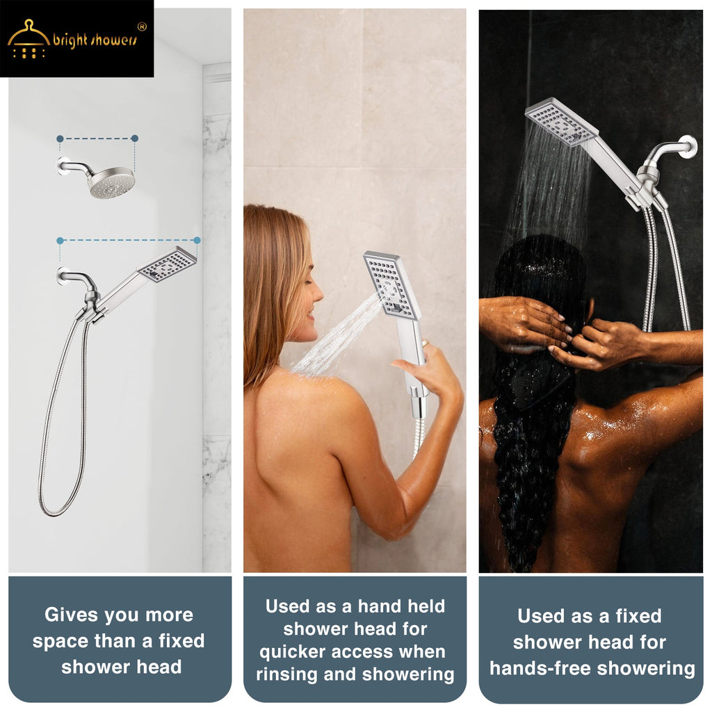 Square 3-Spray Handheld Shower Head Set with Hose and Shower Arm Mount Bracket