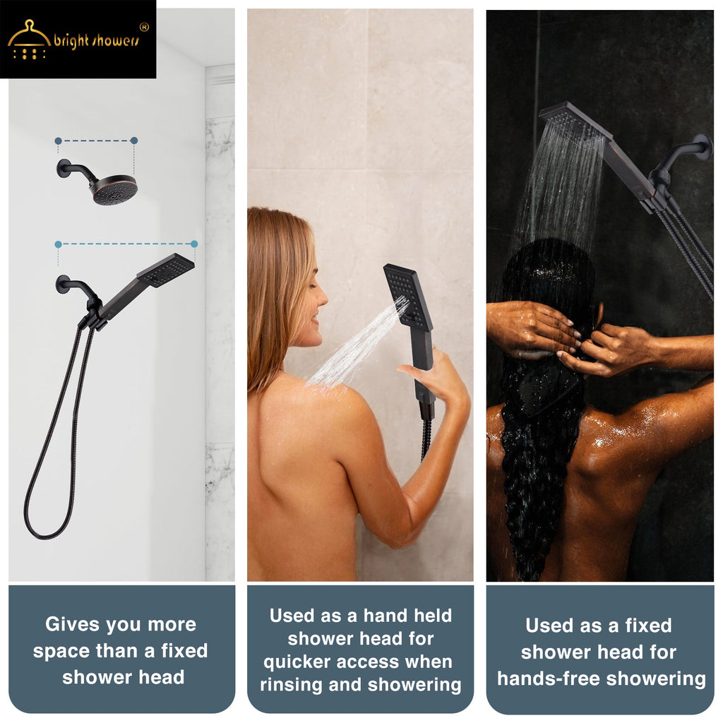 Square 3-Spray Handheld Shower Head Set with Hose and Shower Arm Mount Bracket