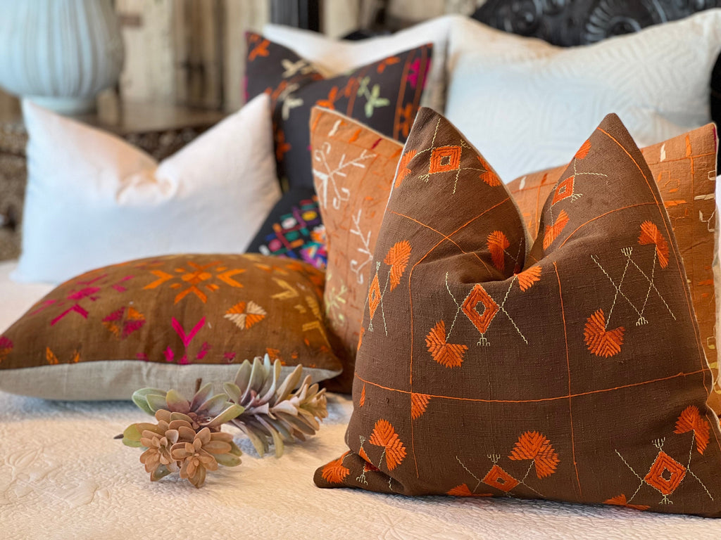 Village Flowers, Antique Phulkari Pillow Cover
