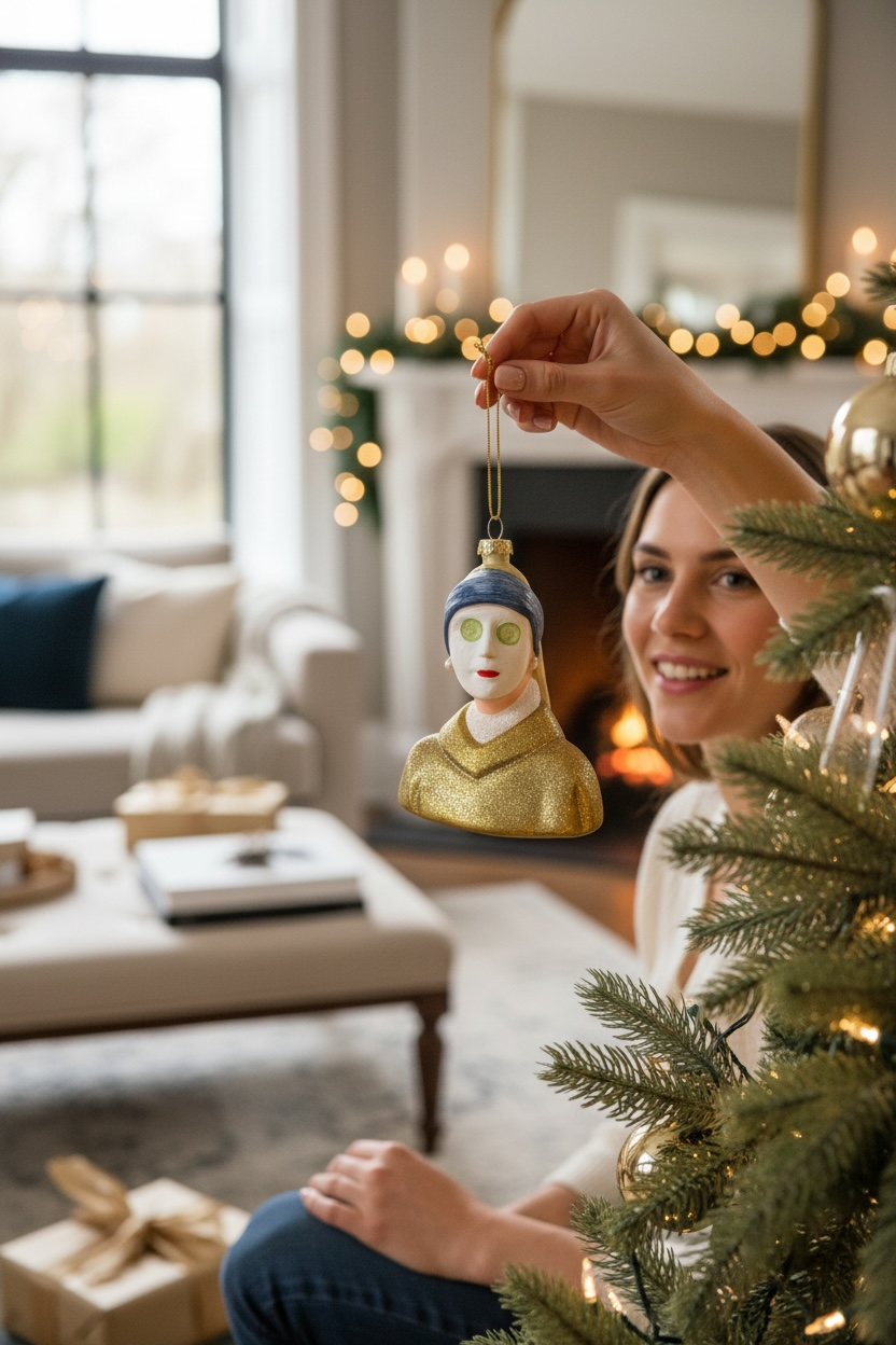 Girl with a Pearl Earring Johannes Vermer Glass Christmas Ornament