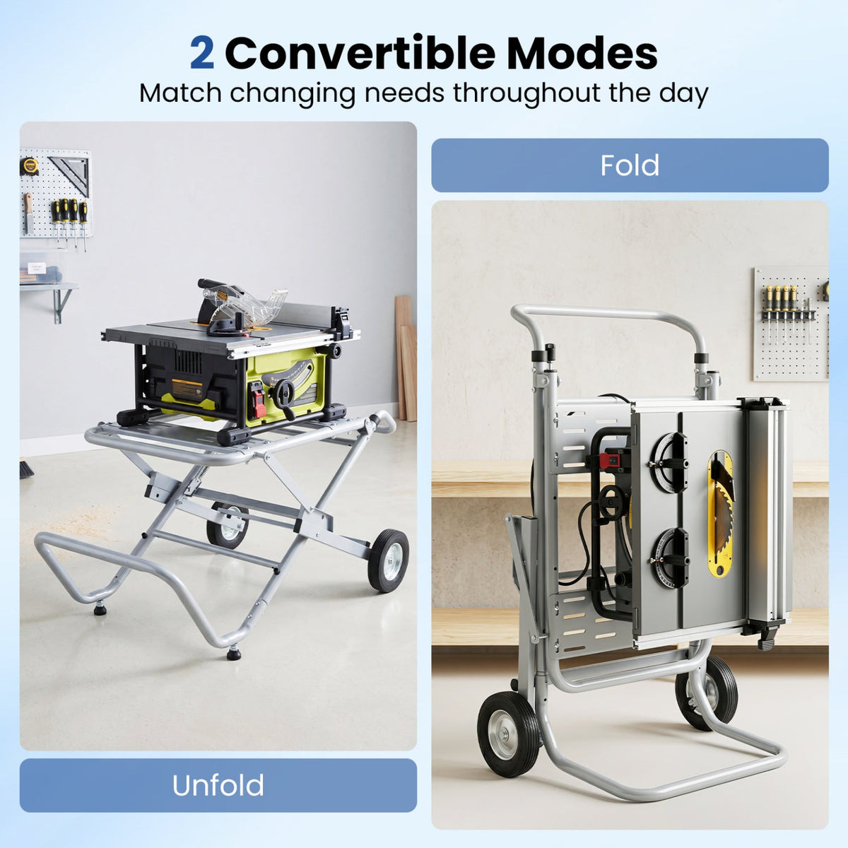 Portable Table Saw Stand with Rolling Wheels - Foldable