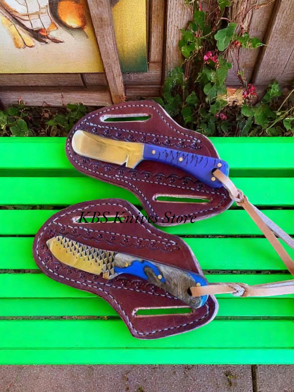Premium Cowboy Knives Set - D2 Steel & Rasp Bull Cutter with Pine-Cone & Rosewood Epoxy Handles