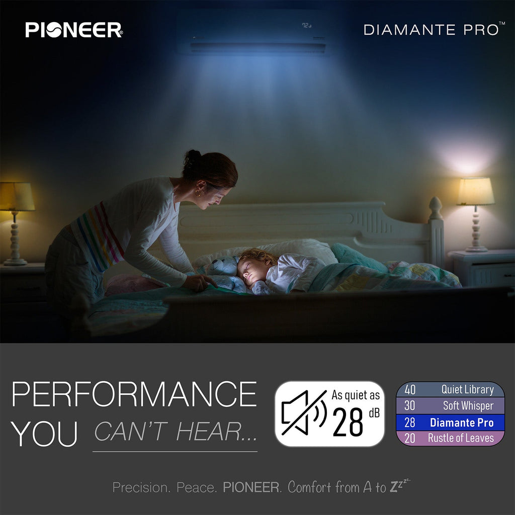 Pioneer® Diamante Pro™ 9,000 BTU 19 SEER2 115V High-Wall Ductless Energy-Star Mini-Split Air Conditioner Inverter Heat Pump with 16 Ft. Kit