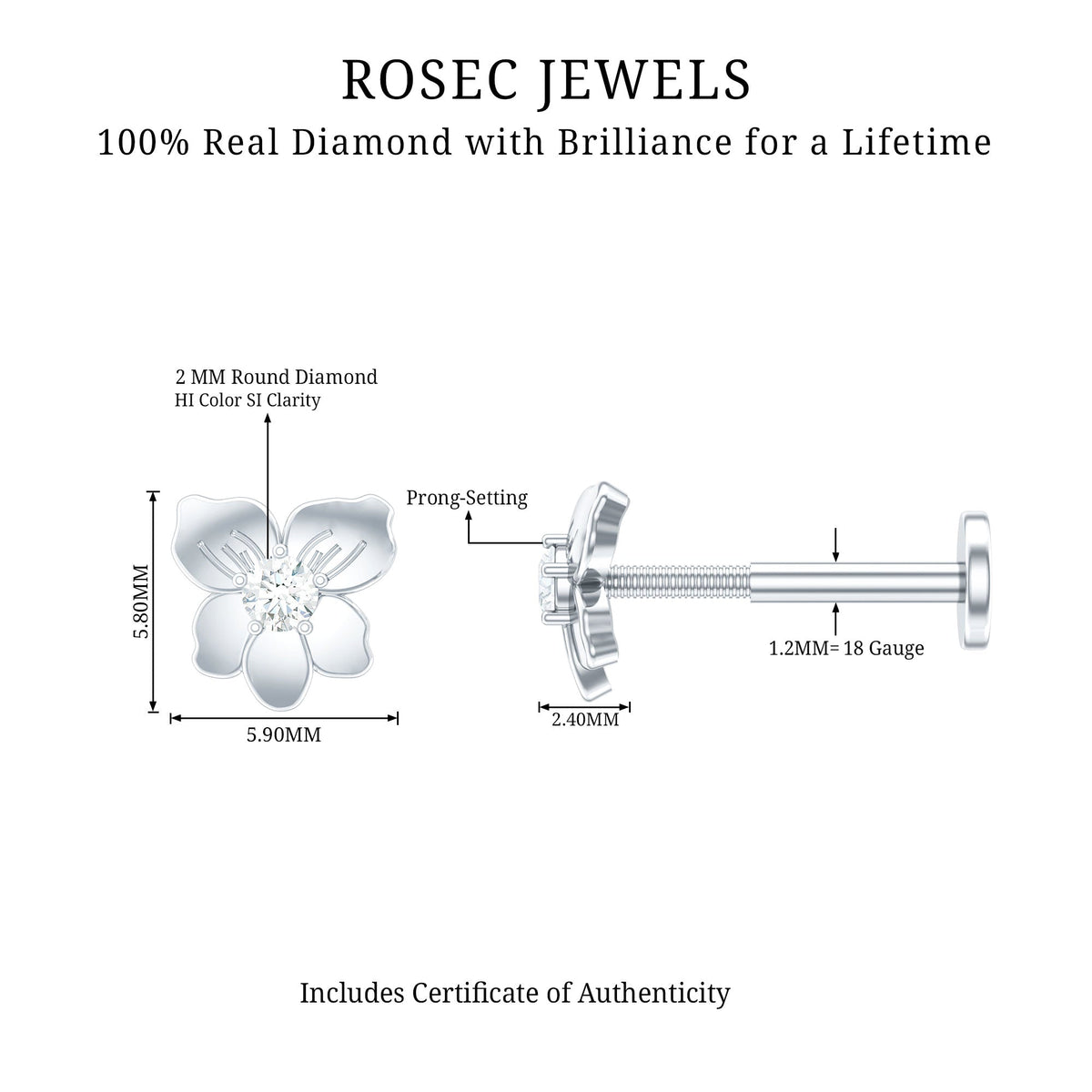 Nature Inspired Diamond Floral Helix Earring