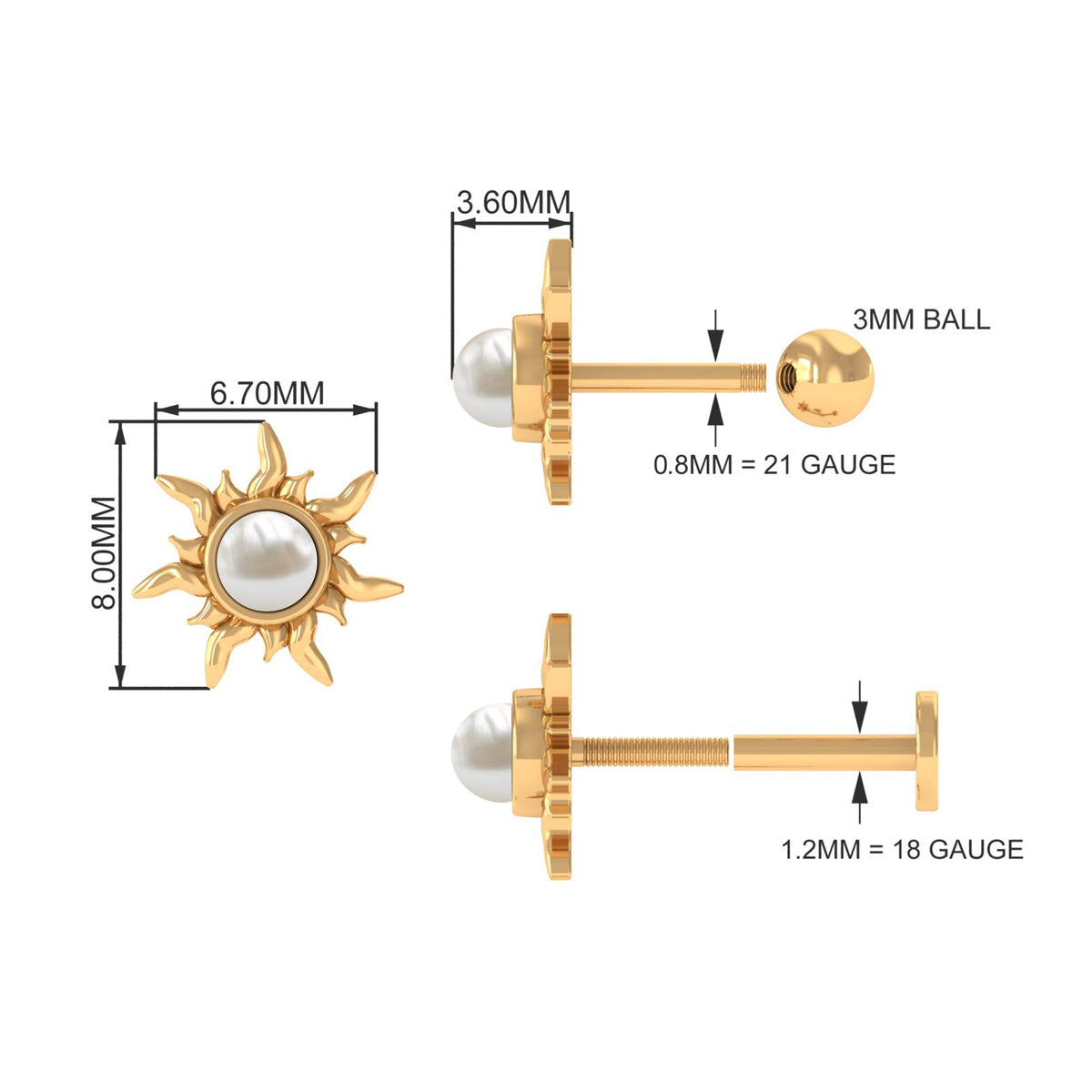 Freshwater Pearl Solitaire Sunburst Earring