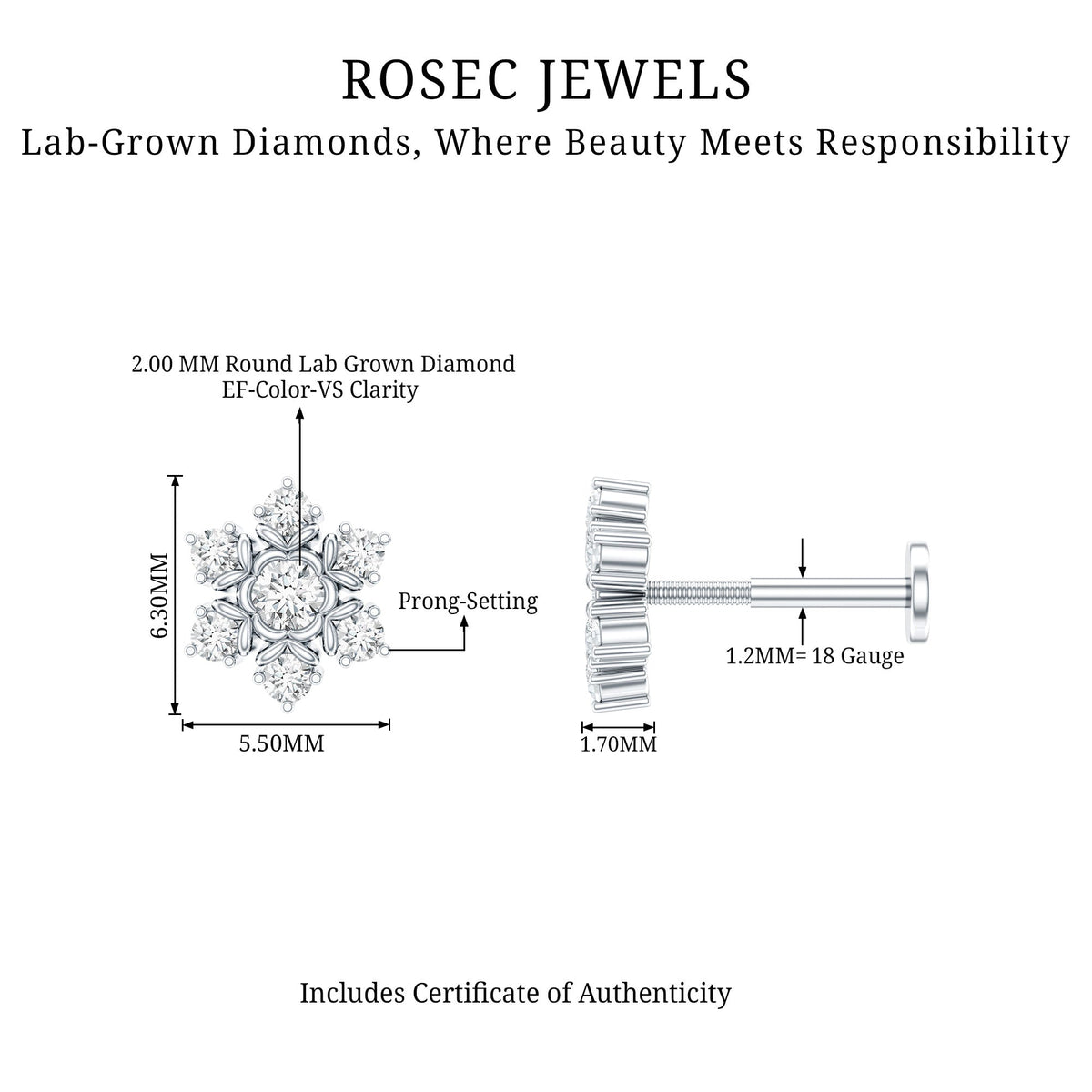 Nature Inspired Diamond Flower Earring for Helix Piercing