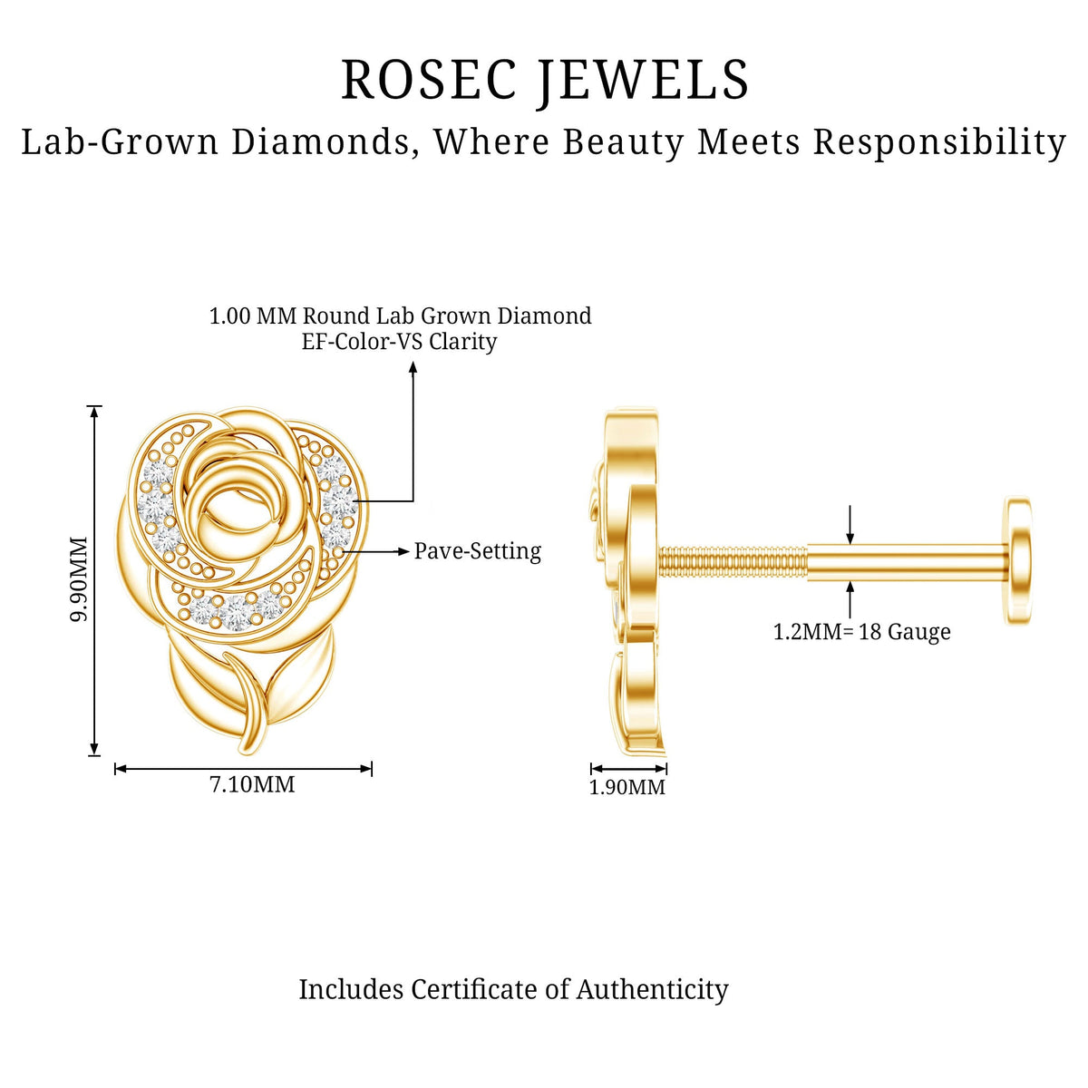 Nature Inspired Diamond Flower Helix Earring