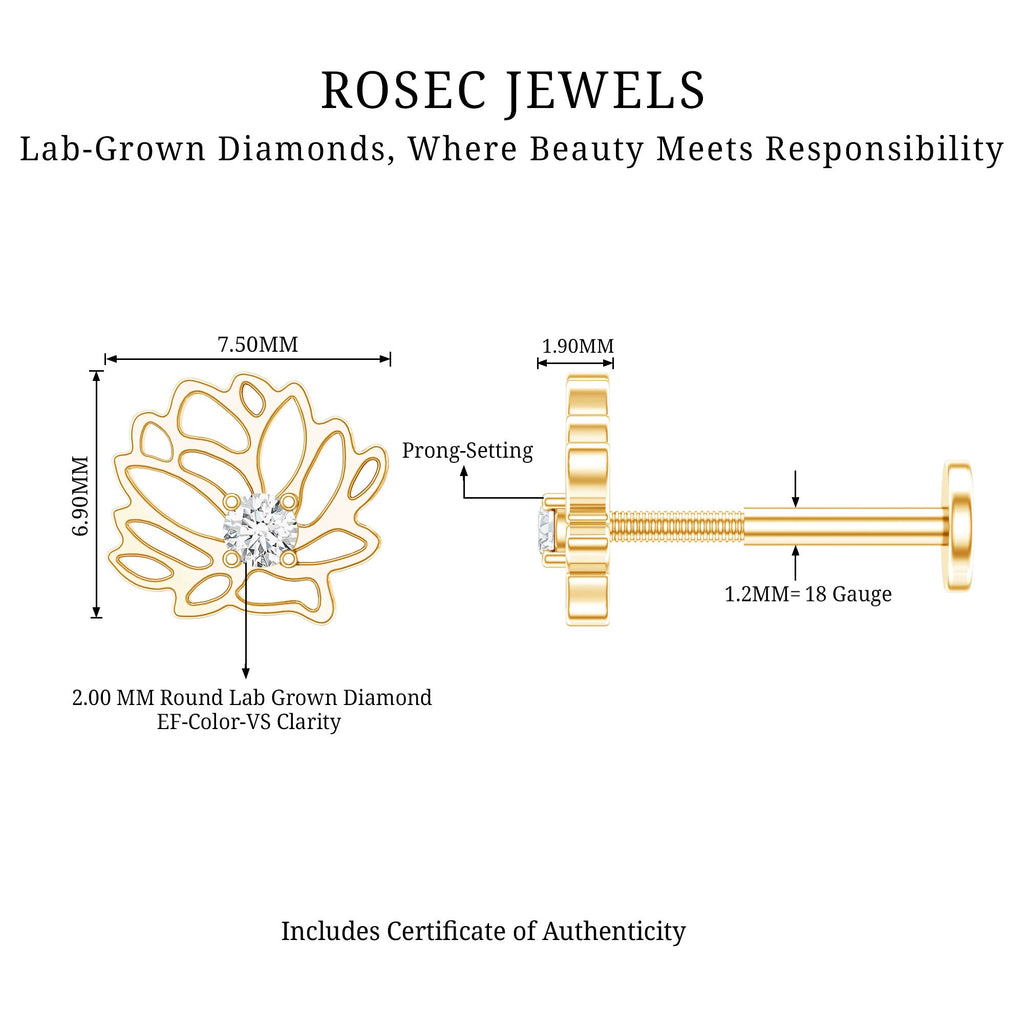 Diamond Lotus Flower Earring for Conch Piercing