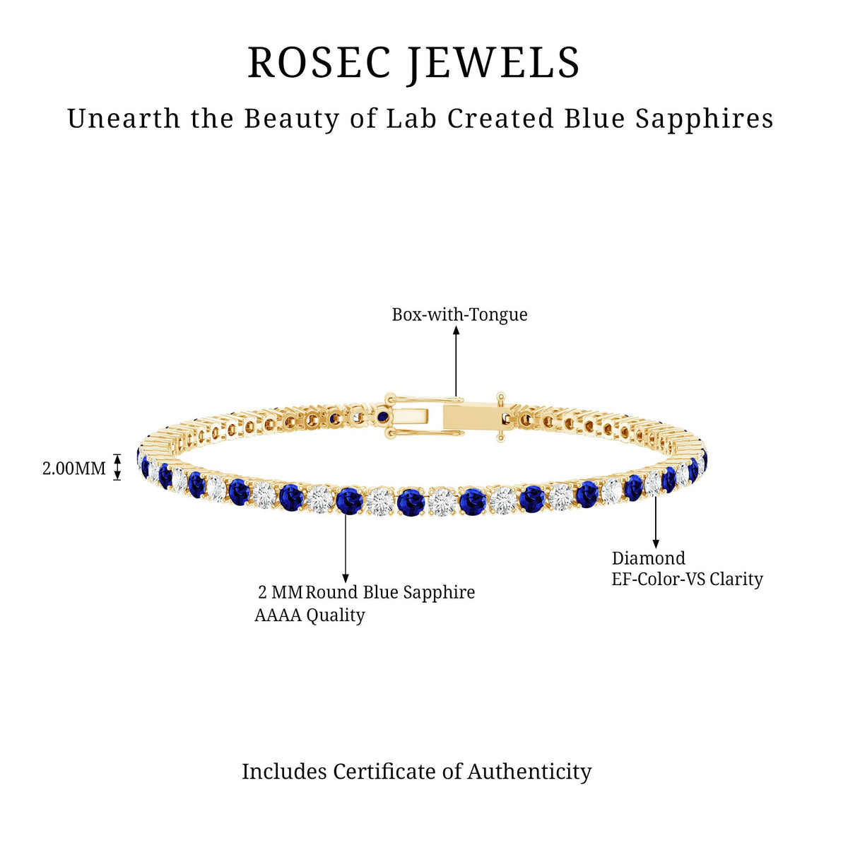 Certified Lab Grown Diamond and Sapphire Wedding Tennis Bracelet
