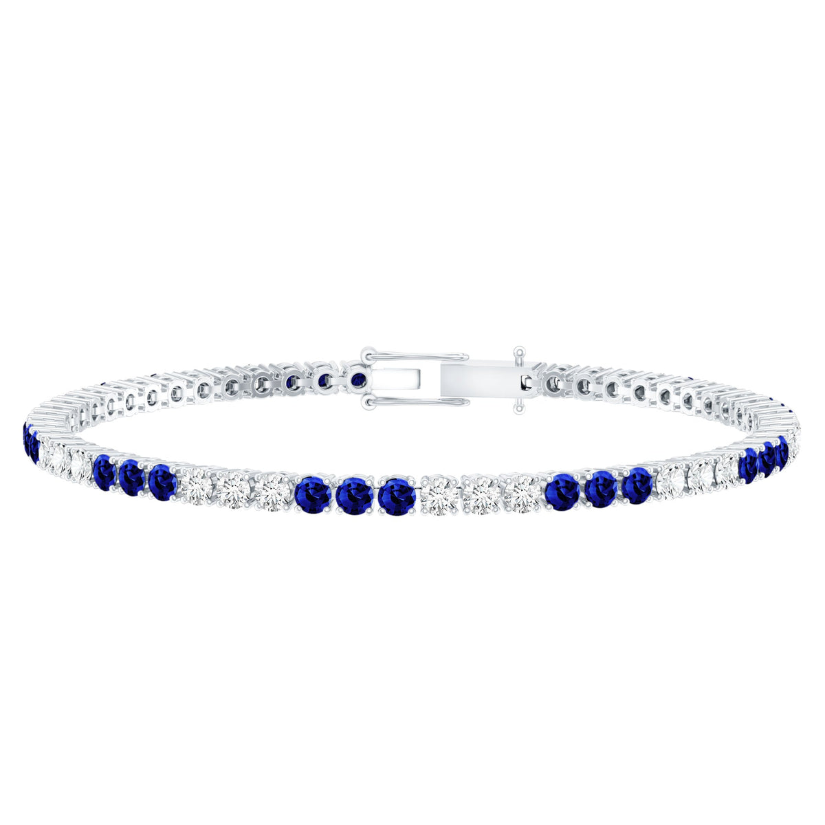 Prong Set Lab Grown Diamond Sapphire Eternity Tennis Bracelet