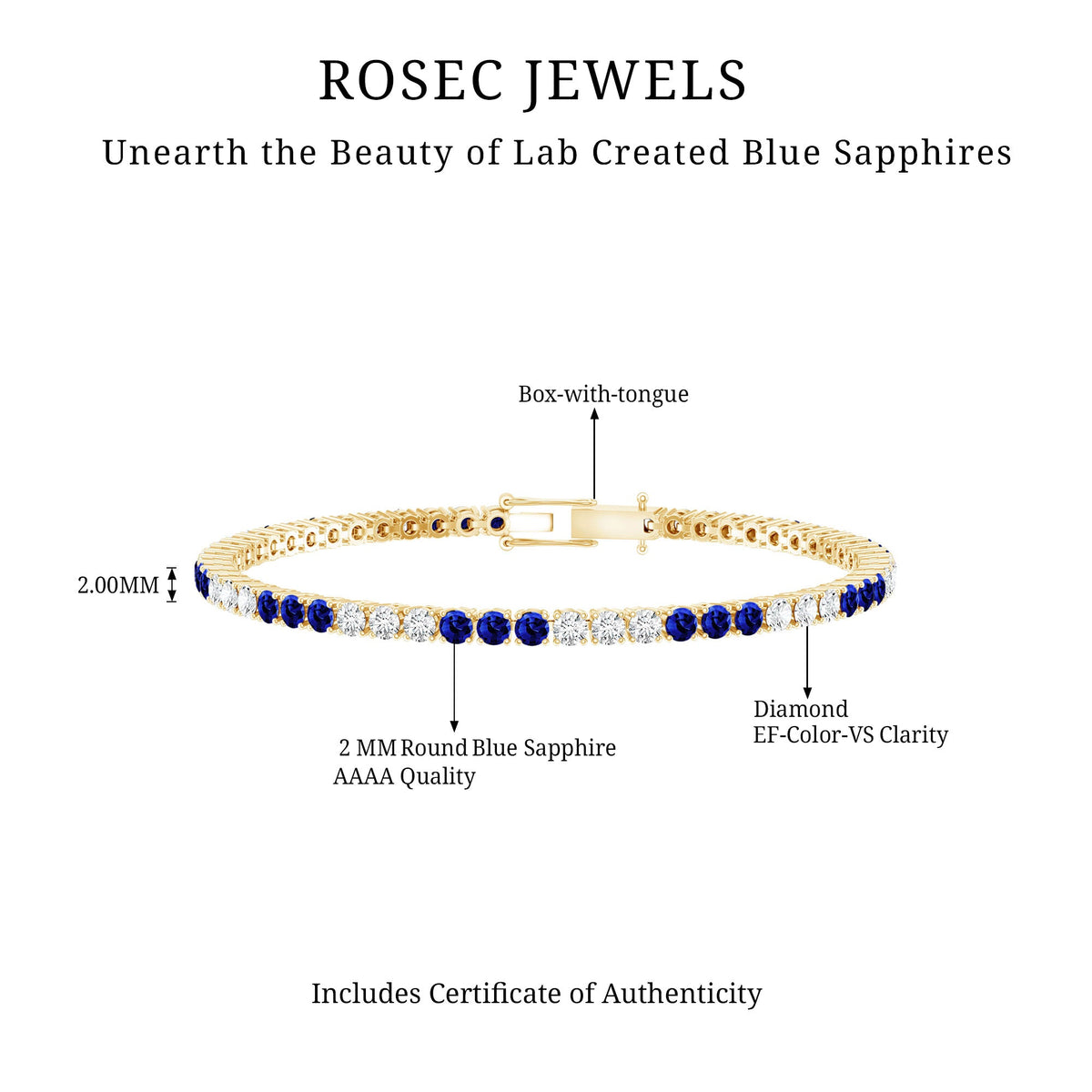 Prong Set Lab Grown Diamond Sapphire Eternity Tennis Bracelet