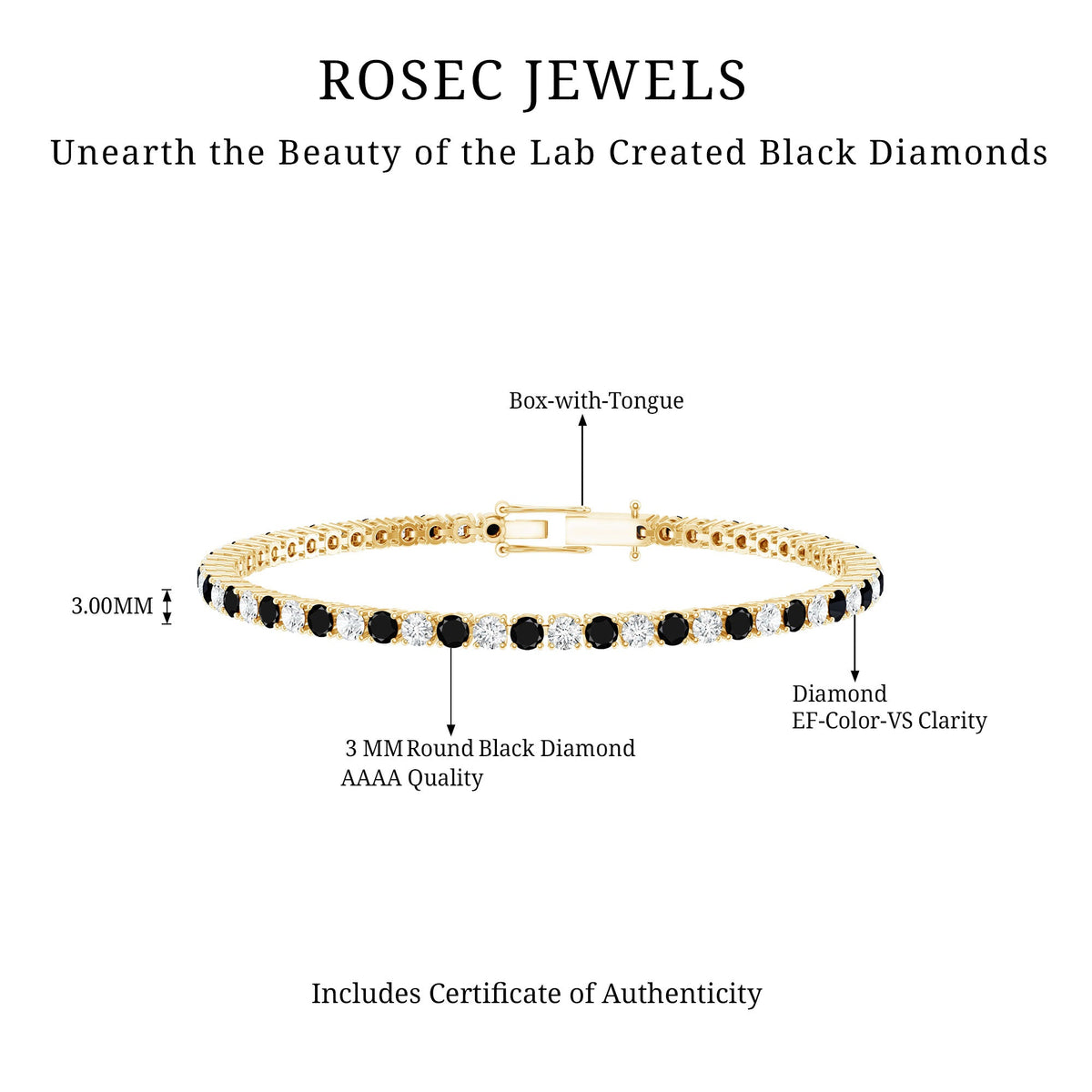 Prong Set Certified Lab Grown Black and White Diamond Tennis Bracelet