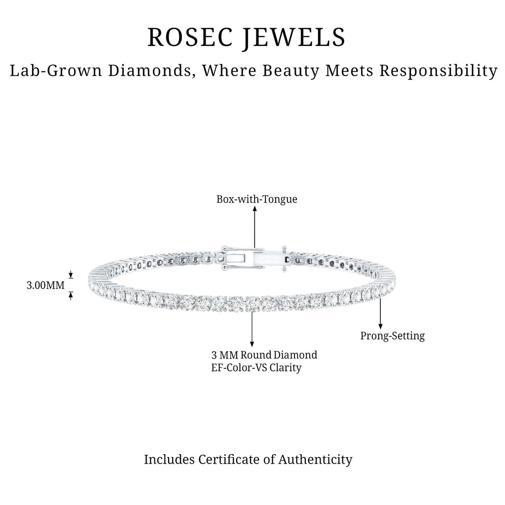 Certified Lab Grown Classic Round Diamond Tennis Bracelet