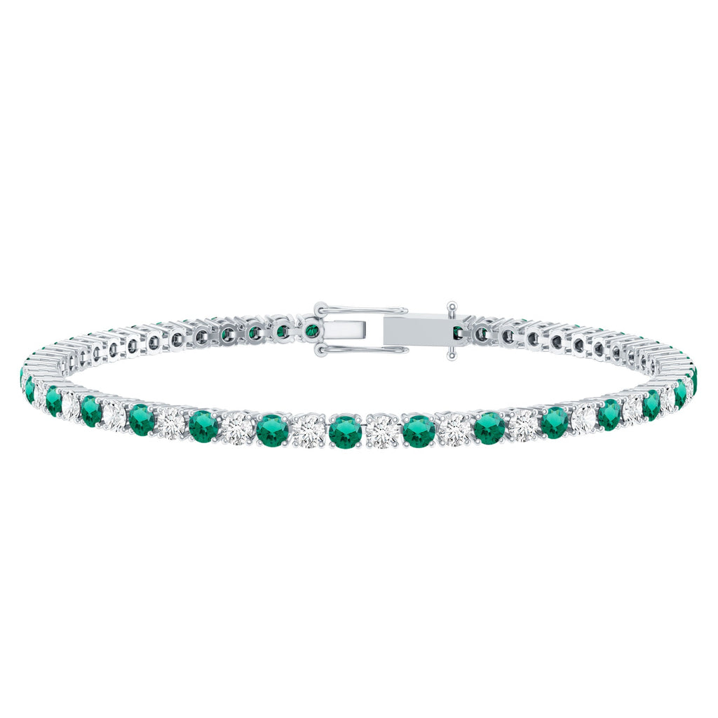 Certified Lab Grown Diamond and Emerald Wedding Tennis Bracelet