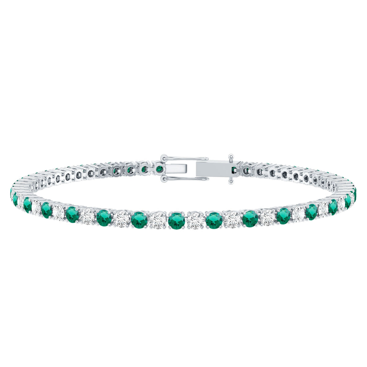 Certified Lab Grown Diamond and Emerald Wedding Tennis Bracelet