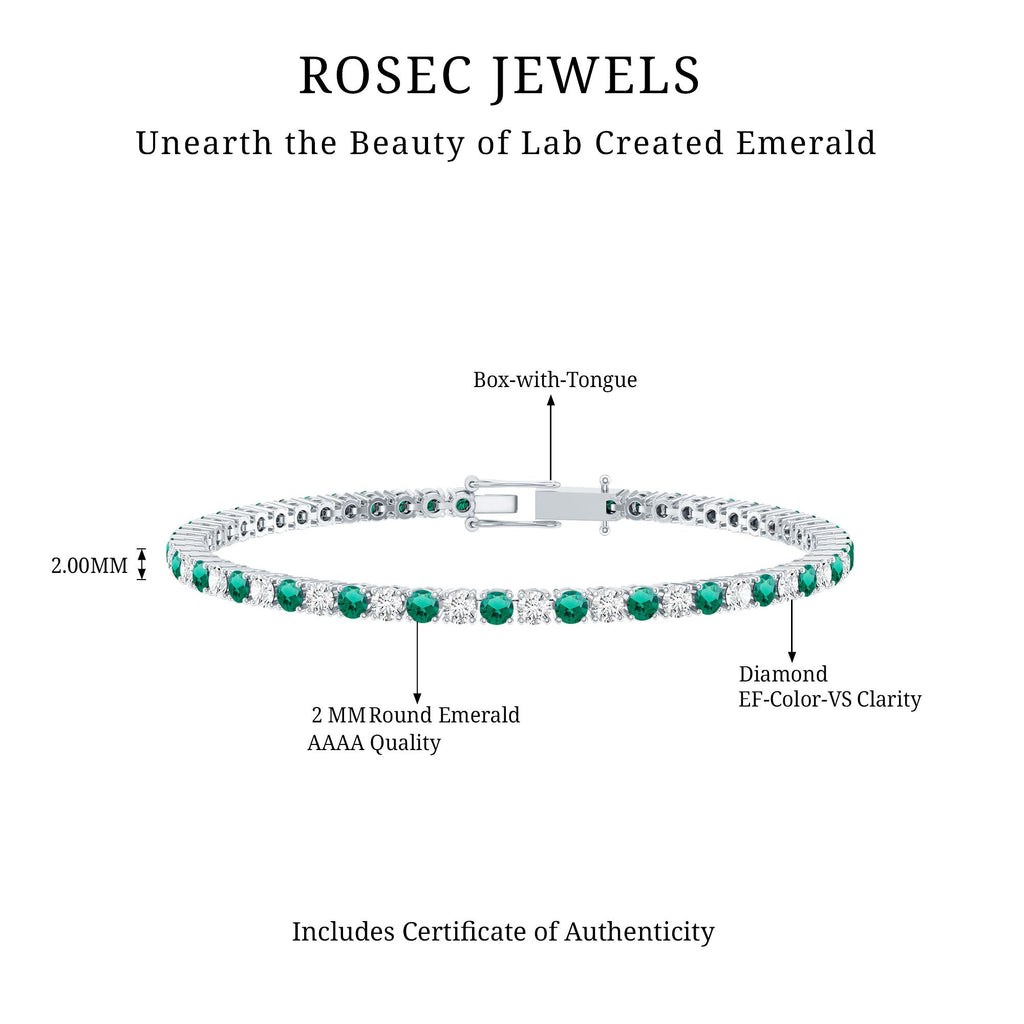 Certified Lab Grown Diamond and Emerald Wedding Tennis Bracelet