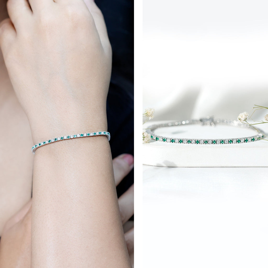 Certified Lab Grown Diamond and Emerald Wedding Tennis Bracelet