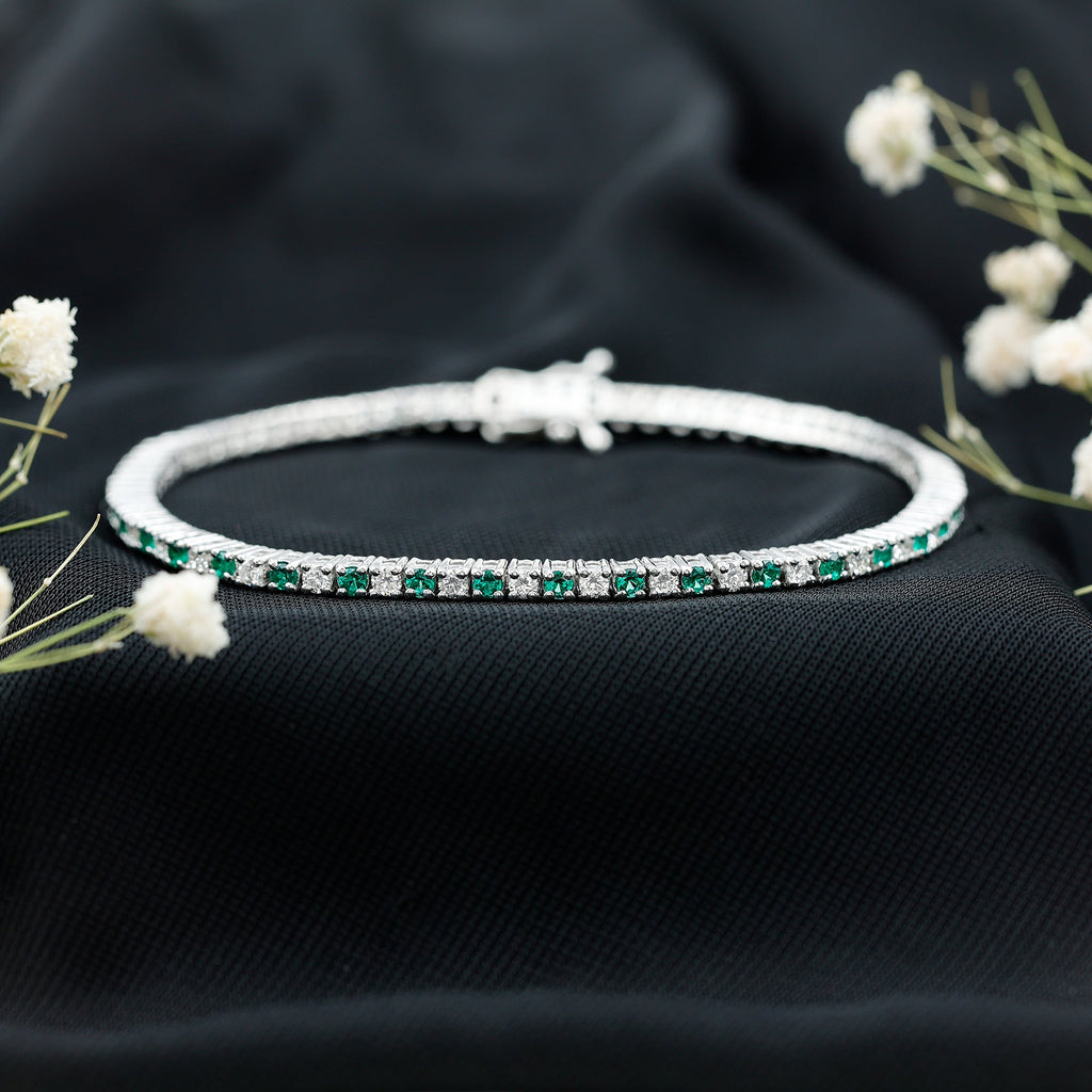 Certified Lab Grown Diamond and Emerald Wedding Tennis Bracelet
