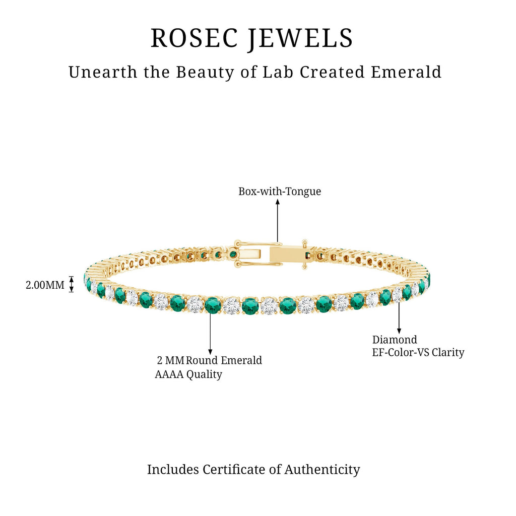 Certified Lab Grown Diamond and Emerald Wedding Tennis Bracelet