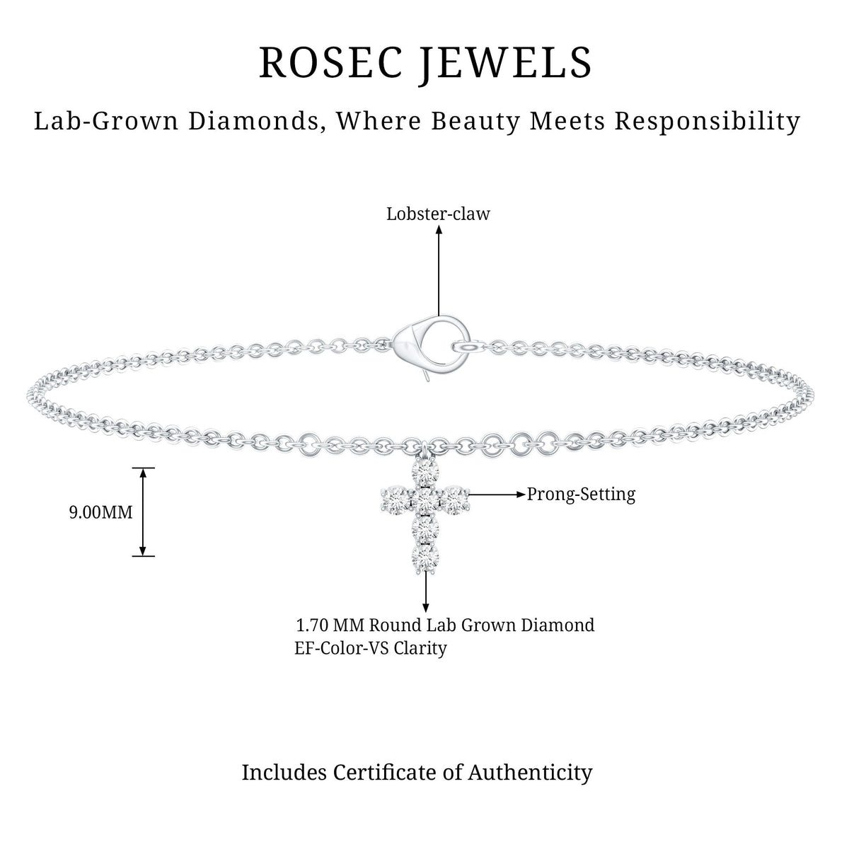 Certified Lab Grown Diamond Cross Bracelet